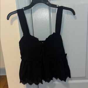 American Eagle Outfitters Black Lace-Trim Peplum Camisole